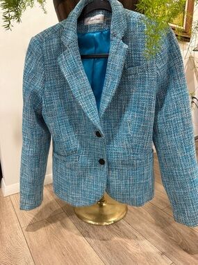 Calvin Klein Blue Tweed Jacket with Bright Blue Lining